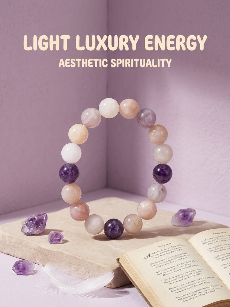 "Purple Mist and Peach Blossom" Cherry Blossom Agate x Amethyst Bracelet