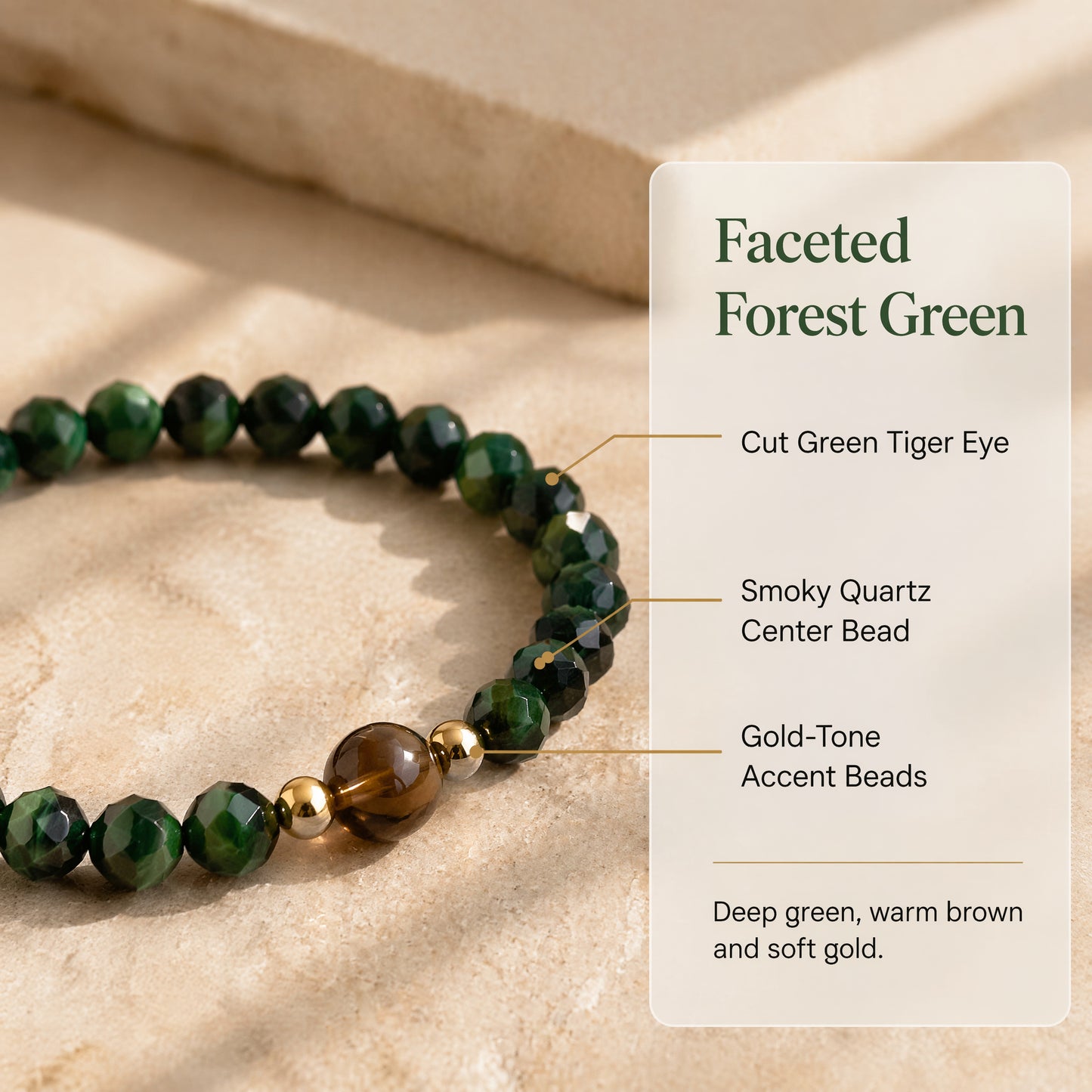 "Sunset in Aomori" Green Tiger's Eye x Smoky Quartz Bracelet