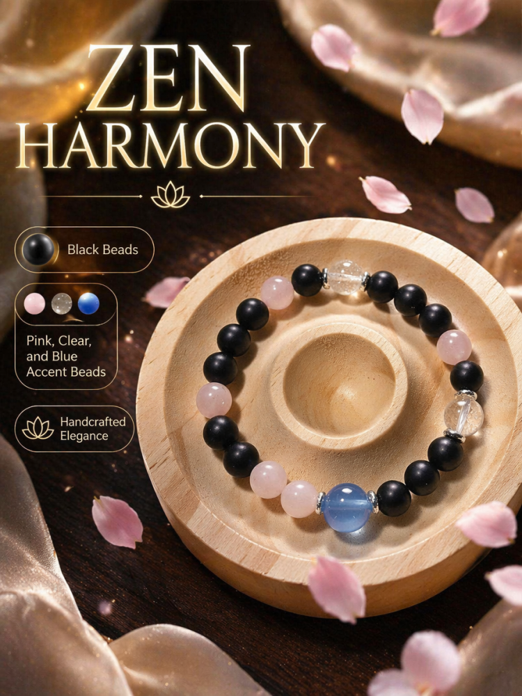 "Night Fog and Starlight" Ebony x Rose Quartz x Aquamarine Bracelet `#EbonyBracelet #RoseQuartzBracelet #AquamarineBracelet #CoolLovelyAccessory #GemstoneBracelet #HealingAccessory #CommuteAccessory #DailyAccessory #StudentAccessory #GiftRecommendation`