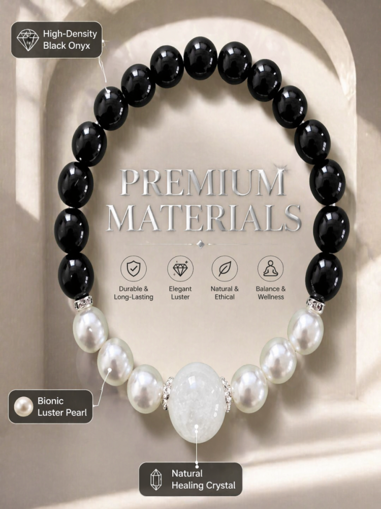 "Ink-Colored Moonlight" Obsidian x Pearl Bracelet
