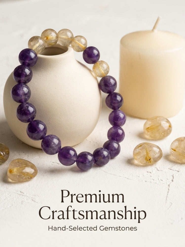 "Purple Aura and Golden Light" Amethyst x Rutilated Quartz Bracelet