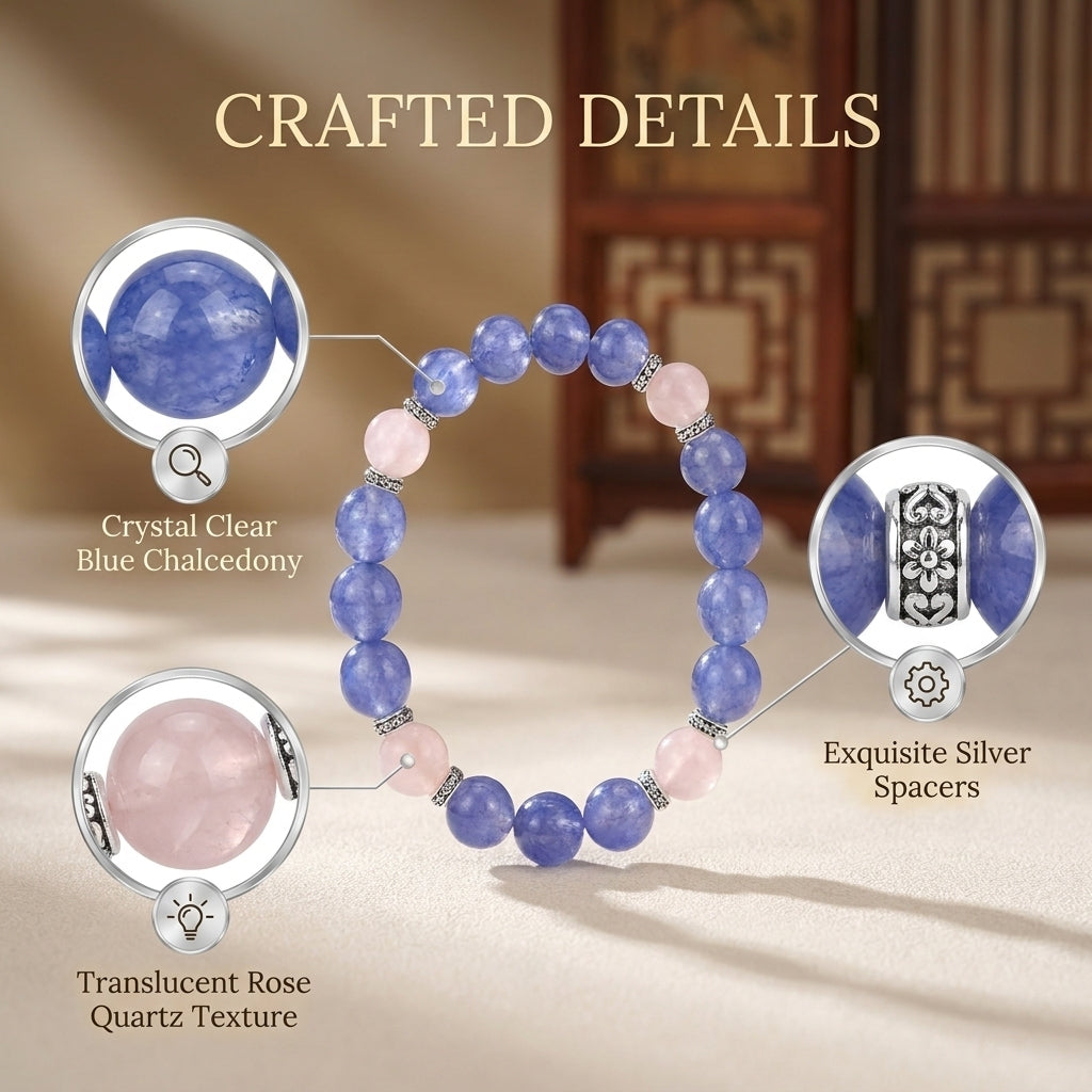 "Purple Blue and Pink Rhyme" Blue Chalcedony x Rose Quartz Bracelet
