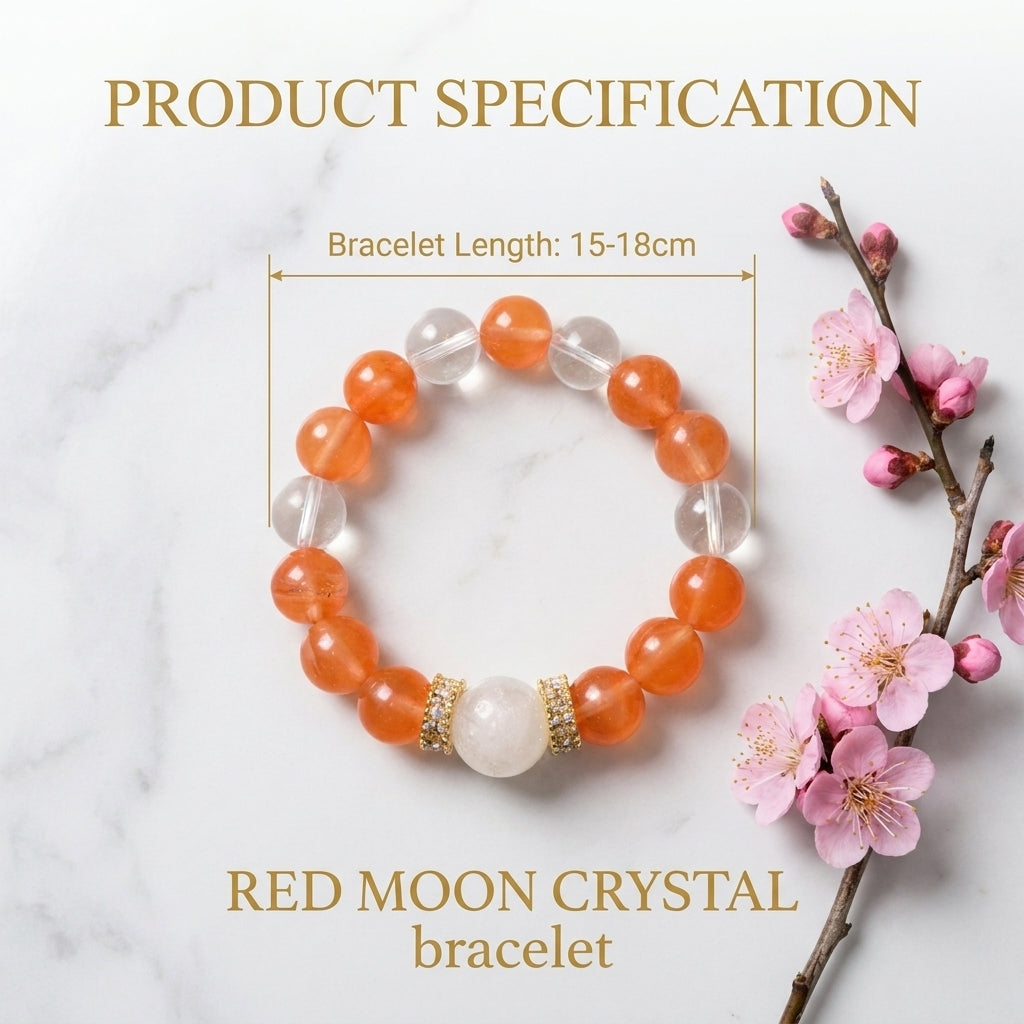 「月の赤み」レッドルチル&クリスタルブレスレット