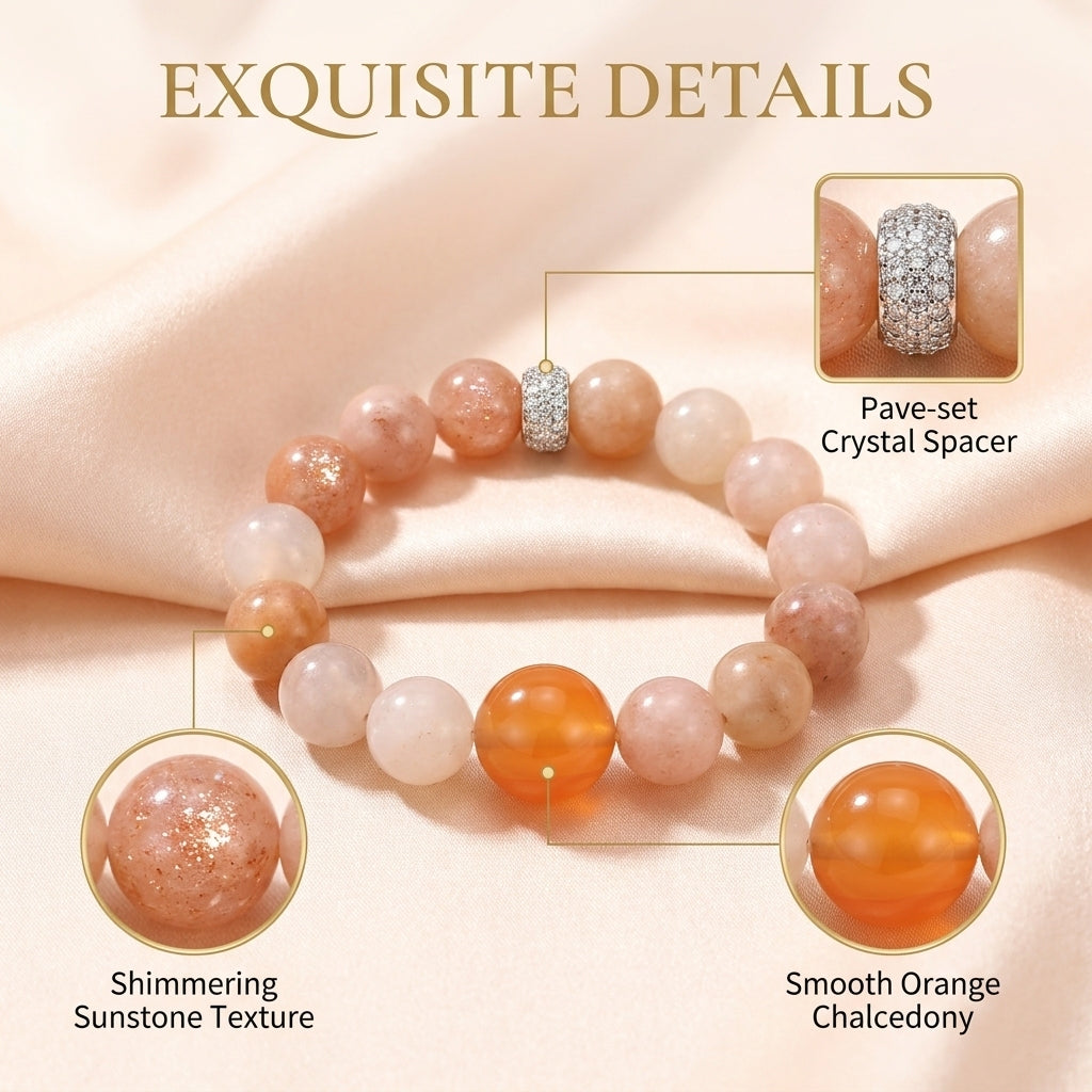 "Twilight Glow" Sunstone x Orange Chalcedony Bracelet "Twilight Glow" Sunstone x Orange Chalcedony Bracelet | Natural Stones for Vitality and Popularity`