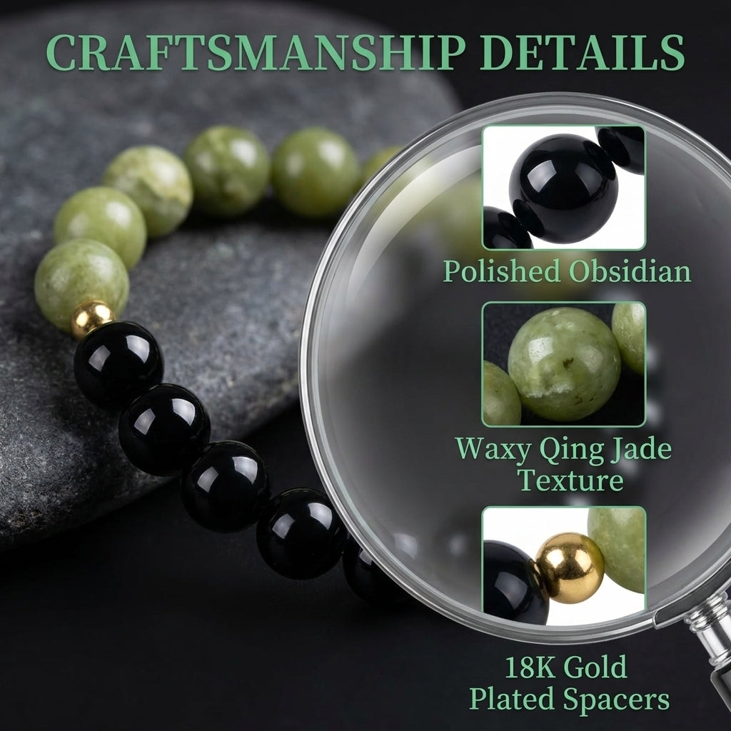 "Ink-Blue Wind" Obsidian x Jadeite Bracelet