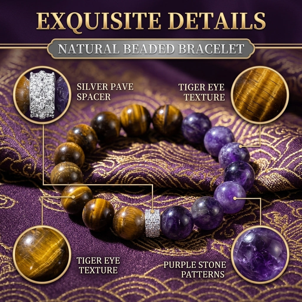"Power of Darkness and Purple" Tiger's Eye x Amethyst Bracelet