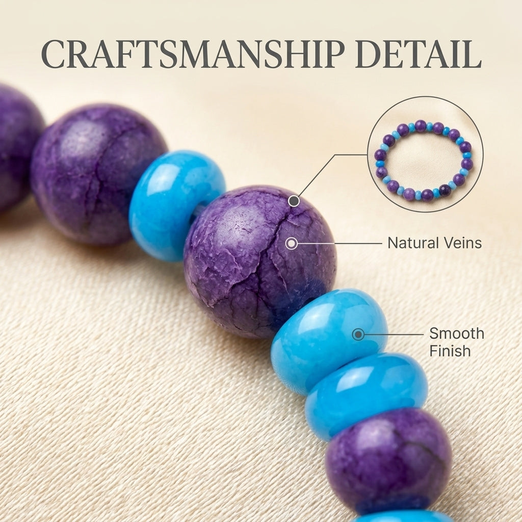 "Purple Moon and Blue Star" Purple Mica x Aquamarine Bracelet