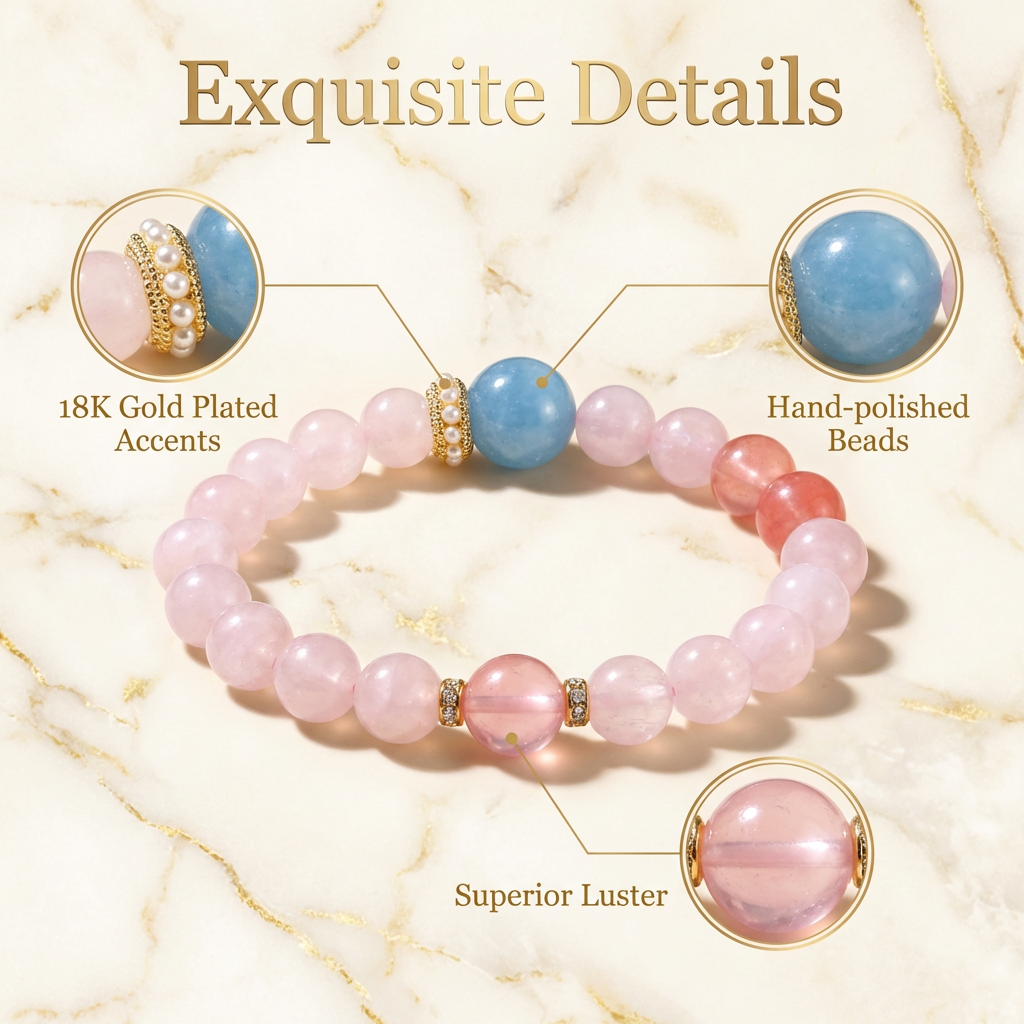 「桜と海」ローズクォーツ×アクアマリンブレスレット