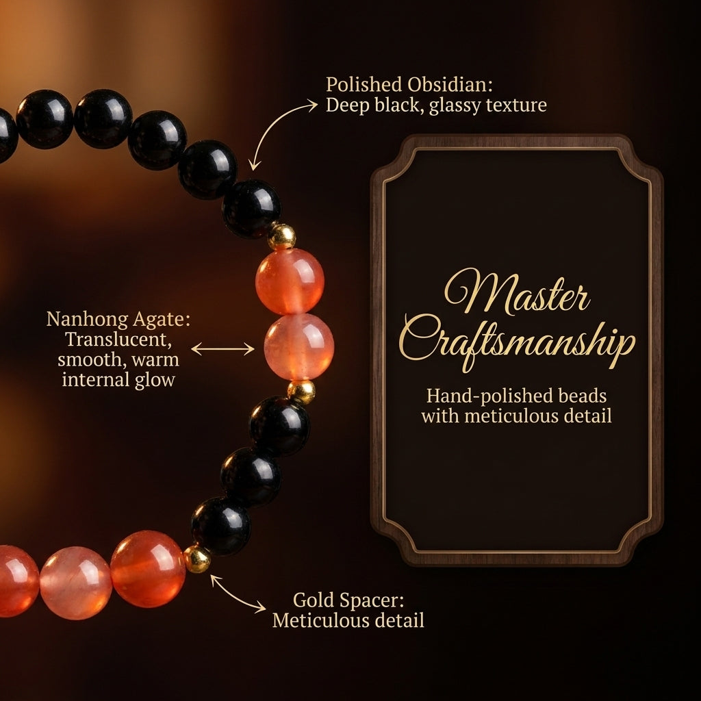 "Ink-Colored Scarlet Light" Obsidian x Southern Red Agate Bracelet