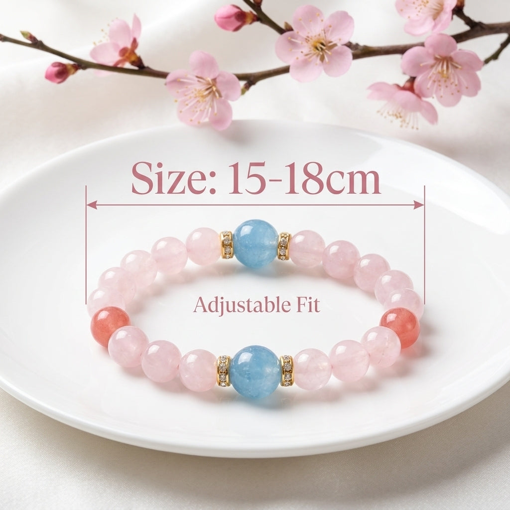 「桜と海」ローズクォーツ×アクアマリンブレスレット