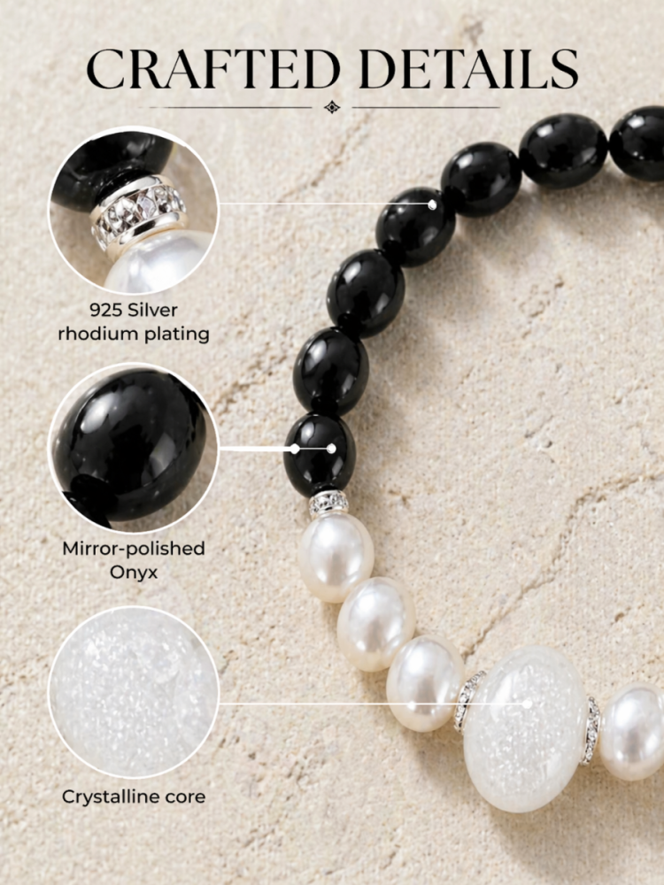 "Ink-Colored Moonlight" Obsidian x Pearl Bracelet