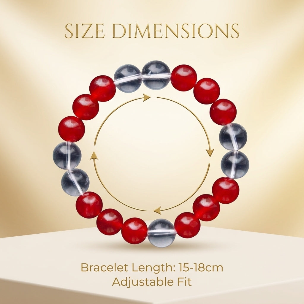"Red Flame and White Radiance" Red Agate x Crystal Bracelet