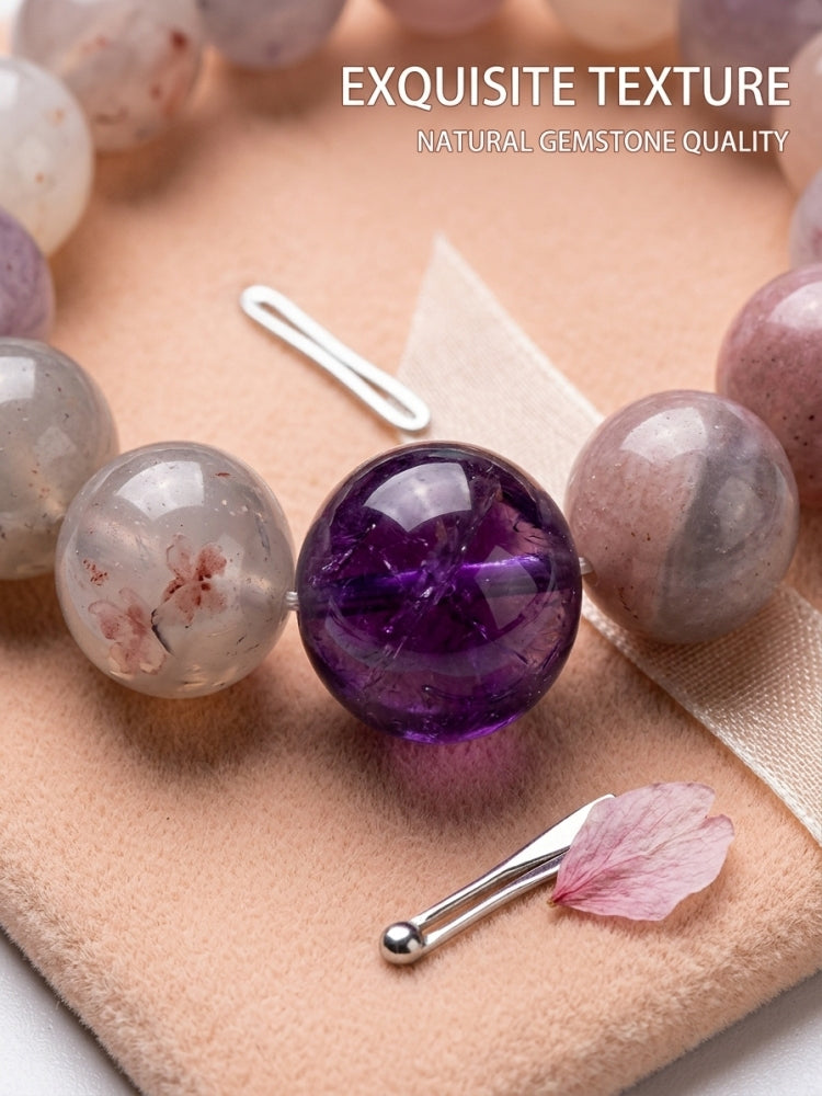 "Purple Mist and Peach Blossom" Cherry Blossom Agate x Amethyst Bracelet