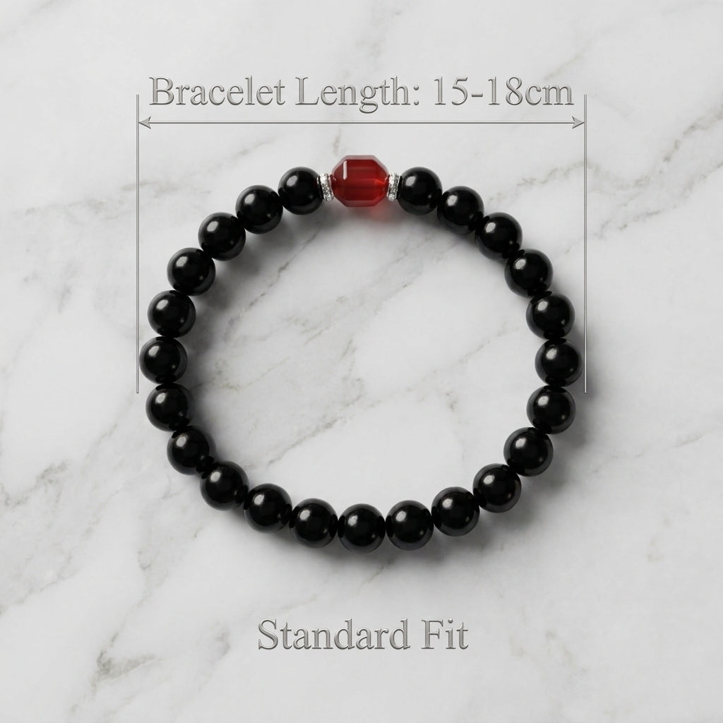 "Ink-Black Vermilion" Obsidian x Red Agate Bracelet