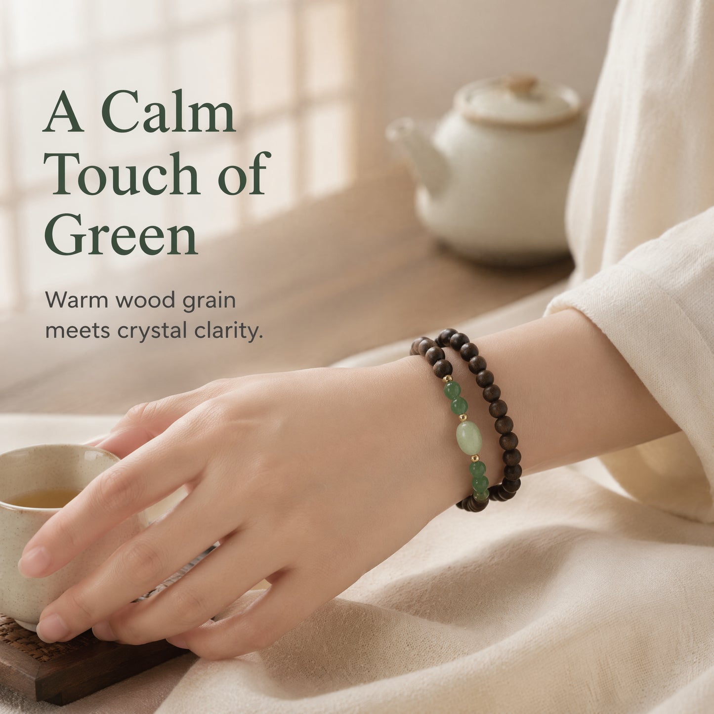 "Green Breeze of Camphor Trees" KINZNAN x Green Quartz Bracelet