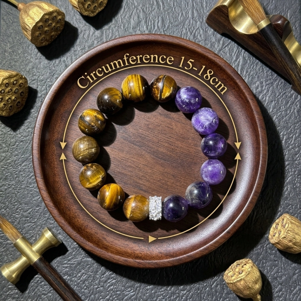 "Power of Darkness and Purple" Tiger's Eye x Amethyst Bracelet