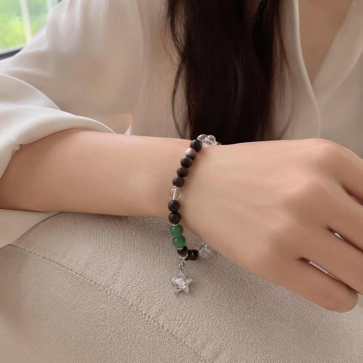 "Stars Falling into the Forest" Kintsugi × Crystal × Green Aventurine Bracelet