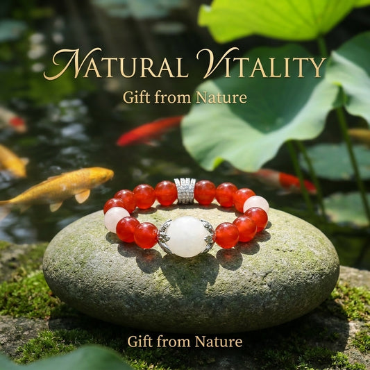 "Lucky Carp" Red Agate & White Jade Bracelet