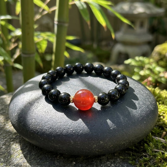 "Guardians of Darkness and Fire" Obsidian x Red Agate Bracelet
