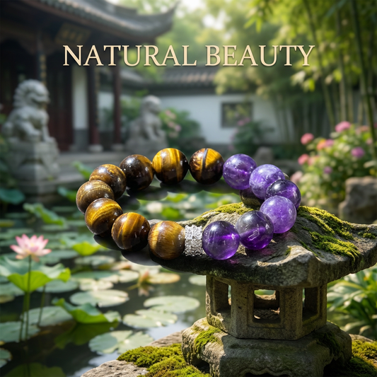 "Power of Darkness and Purple" Tiger's Eye x Amethyst Bracelet