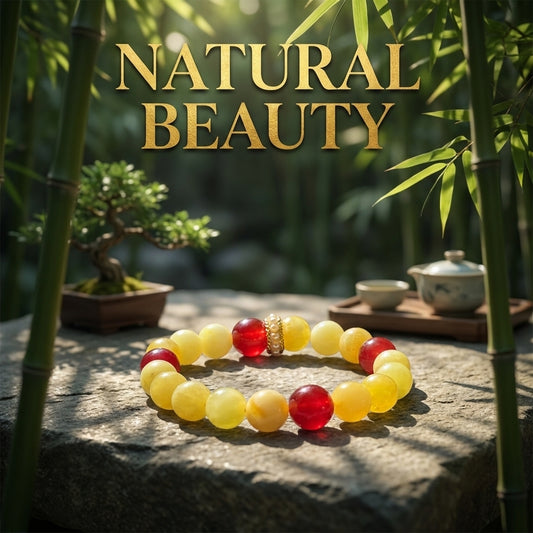 "Golden Fortune" Amber x Red Agate Bracelet