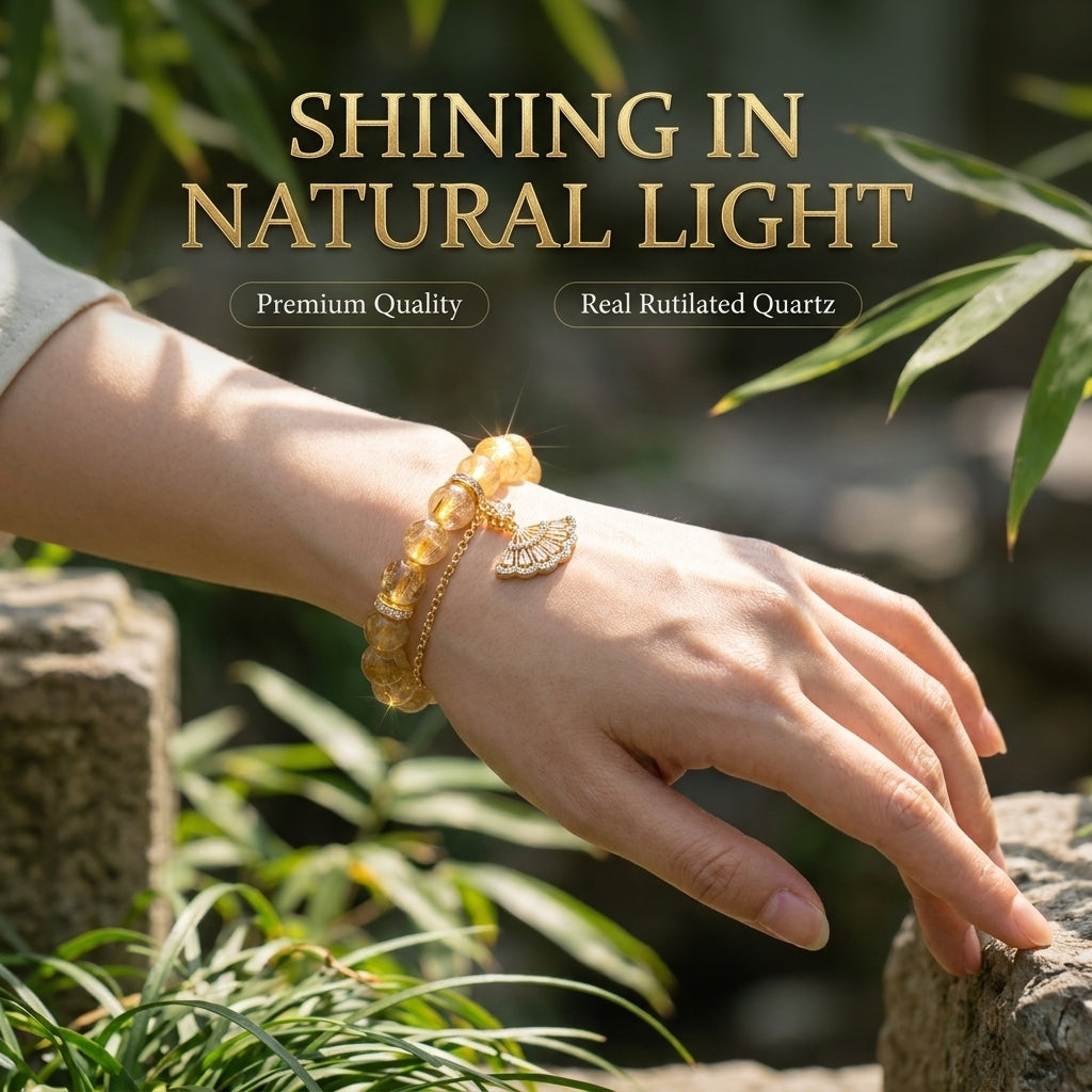 "Golden Fan" Rutilated Quartz Bracelet