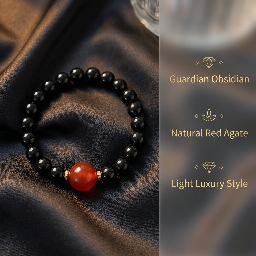 "Guardians of Darkness and Fire" Obsidian x Red Agate Bracelet