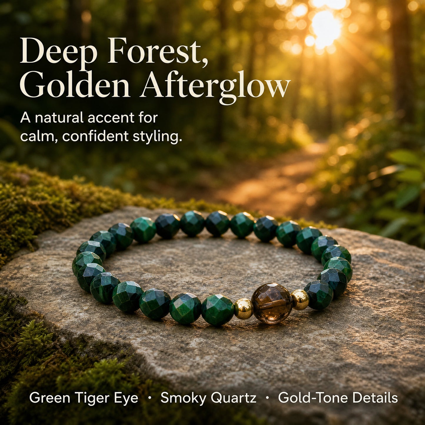 "Sunset in Aomori" Green Tiger's Eye x Smoky Quartz Bracelet