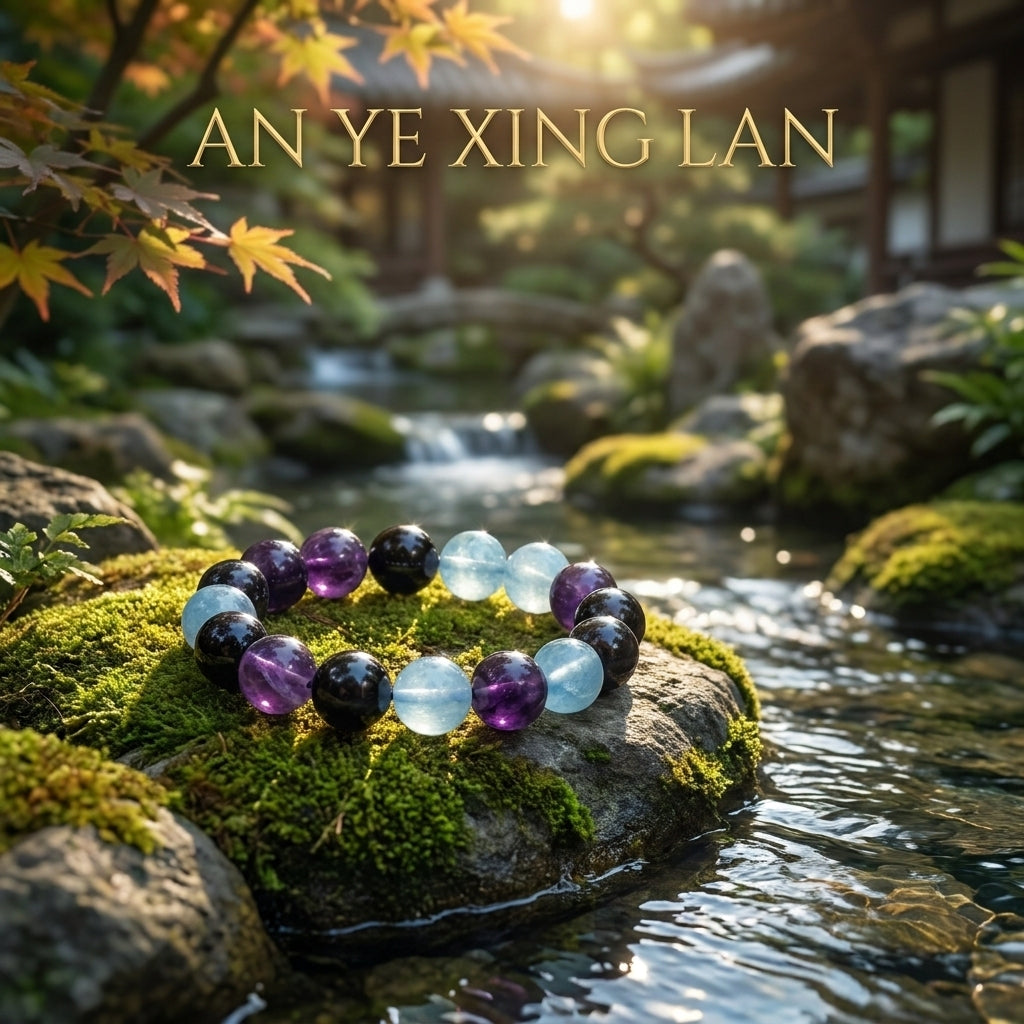 「闇夜の星の輝き」オブシディアン×アメジスト×アクアマリンブレスレット