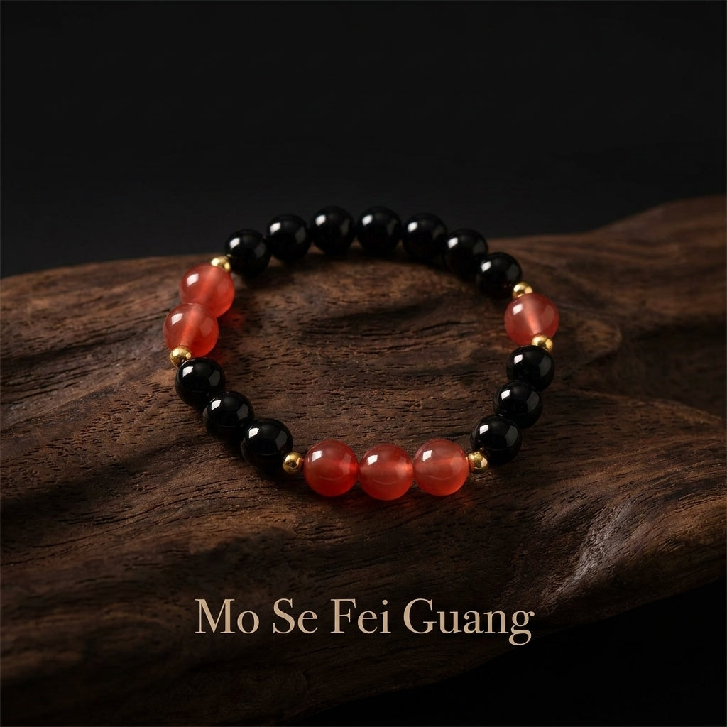 "Ink-Colored Scarlet Light" Obsidian x Southern Red Agate Bracelet