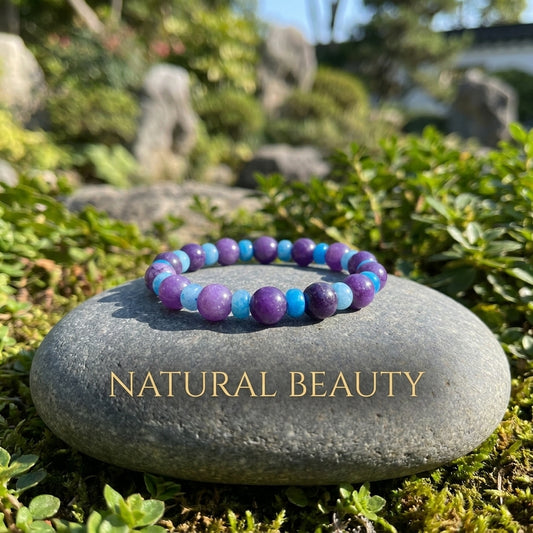"Purple Moon and Blue Star" Purple Mica x Aquamarine Bracelet