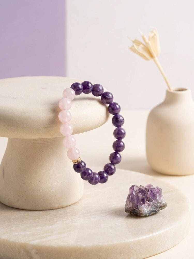 "Welcoming Purple Fortune" Purple Mica x Rose Quartz Abundant Treasure Bracelet