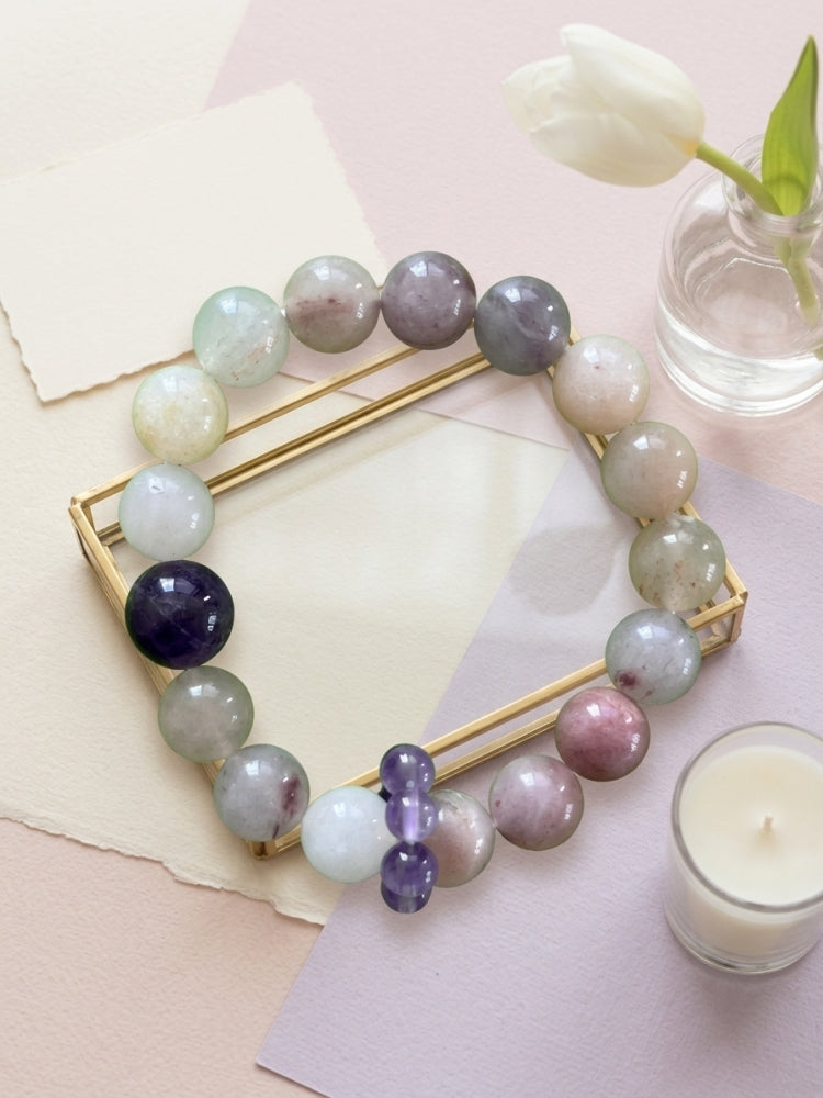 "Purple Mist and Peach Blossom" Cherry Blossom Agate x Amethyst Bracelet