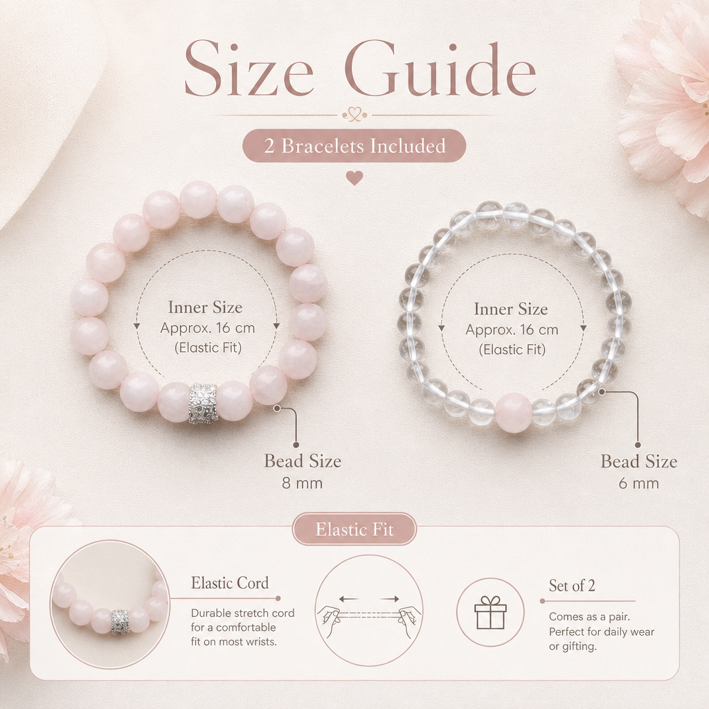 "Double Pink Heart" Rose Quartz x Crystal Bracelet Set