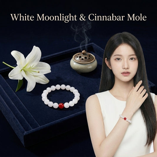 "White Moonlight and Vermillion Birthmark" White Chalcedony x Red Agate Bracelet