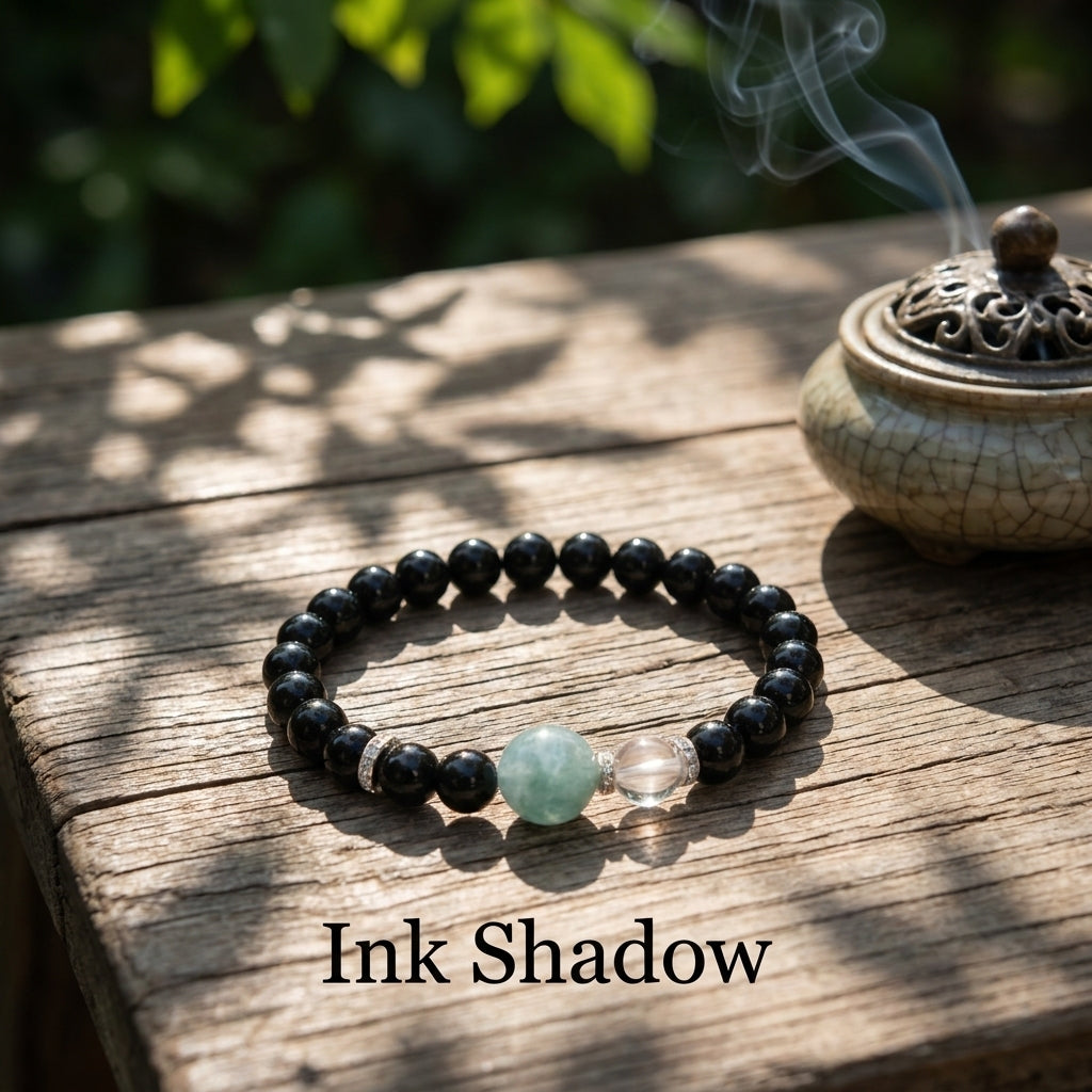 "Ink-colored Cloud Shadow" Obsidian x Aquamarine x Crystal Bracelet