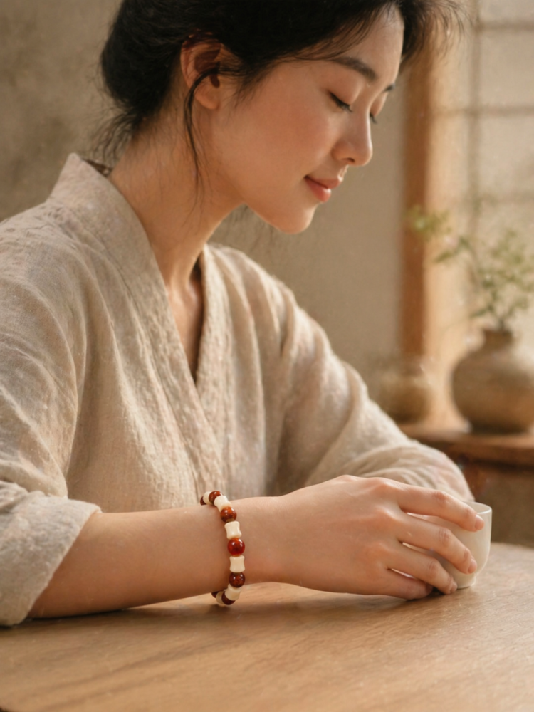 「竹の韻と檀の風」菩提×檀木ブレスレット#菩提ブレスレット #檀木ブレスレット #禅風アクセサリー #新中式アクセ #節目の上昇アクセ #通勤アクセ #国风アクセ #天然素材アクセ #東洋風アクセ #ギフトにおすすめ
