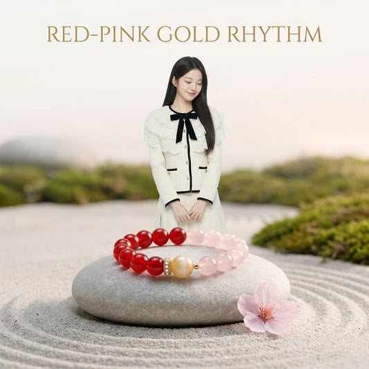 "Rhyme of Red and Pink Gold" Red Agate x Rose Quartz x Rutilated Quartz Bracelet