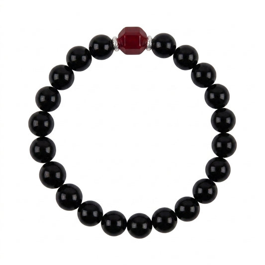 "Ink-Black Vermilion" Obsidian x Red Agate Bracelet