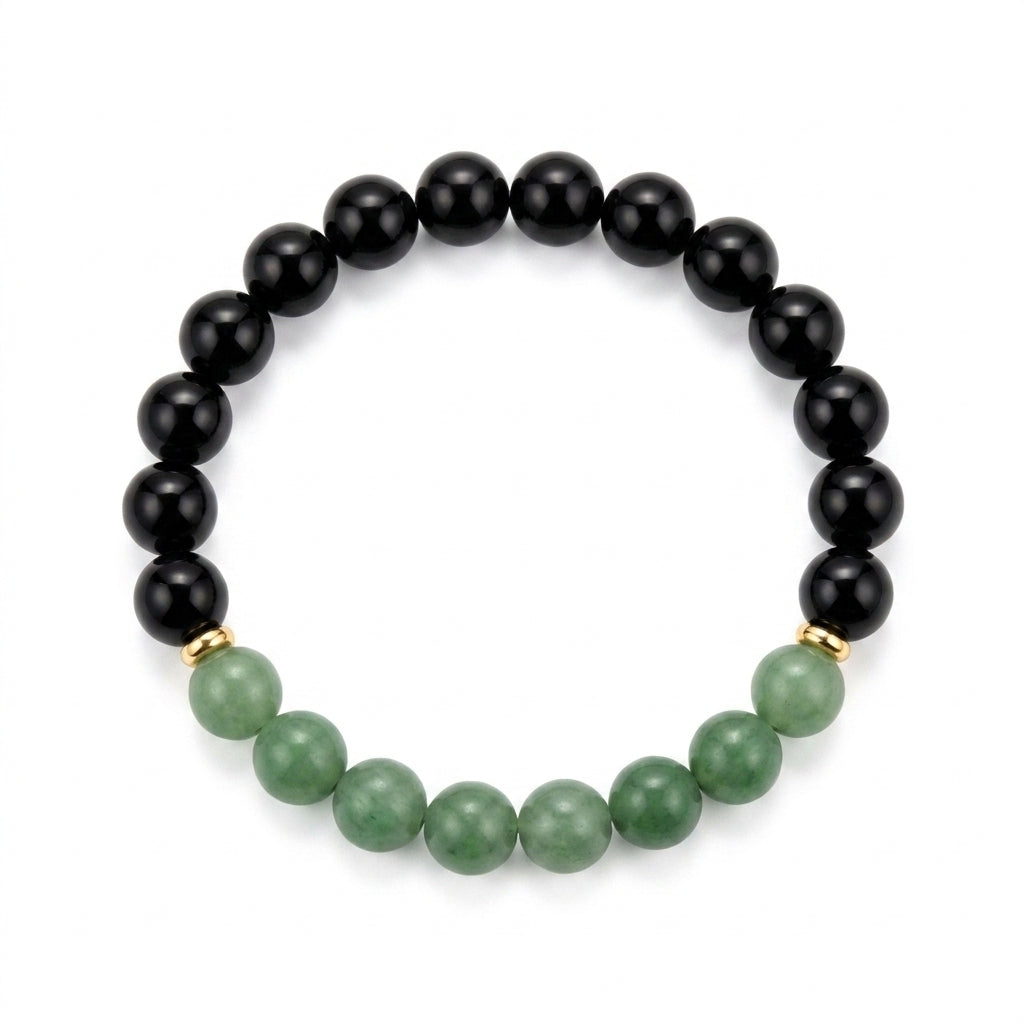 "Ink-Blue Wind" Obsidian x Jadeite Bracelet