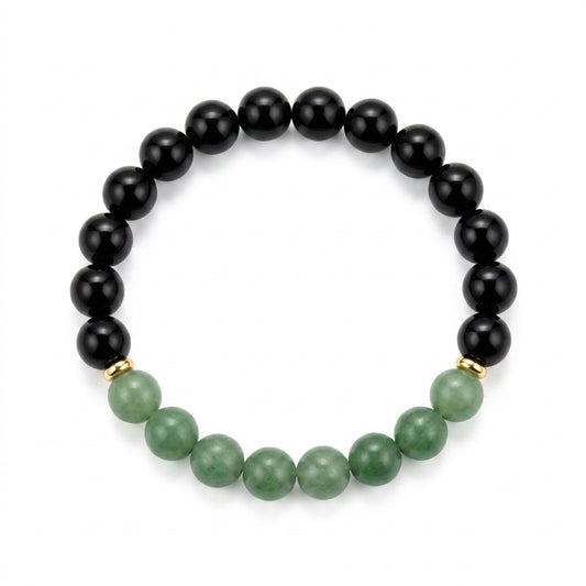 "Ink-Blue Wind" Obsidian x Jadeite Bracelet