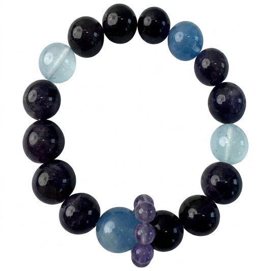 "Night Sky's Radiance" Obsidian x Amethyst x Aquamarine Bracelet