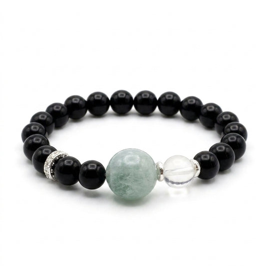 "Ink-colored Cloud Shadow" Obsidian x Aquamarine x Crystal Bracelet