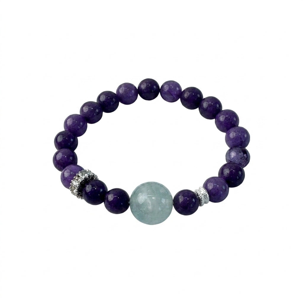 "Pure Radiance of Purple Mist" Lithiophilite x Aquamarine Bracelet