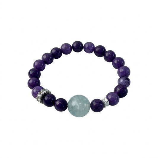"Pure Radiance of Purple Mist" Lithiophilite x Aquamarine Bracelet
