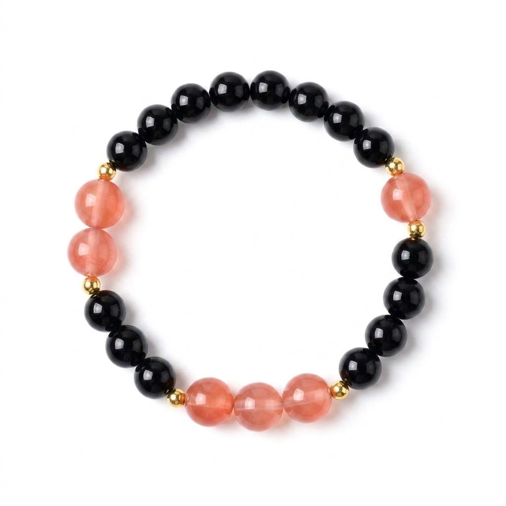 "Ink-Colored Scarlet Light" Obsidian x Southern Red Agate Bracelet