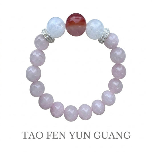 "Pink Cloud Light" Rose Quartz x Red Agate x Snow Ghost Bracelet