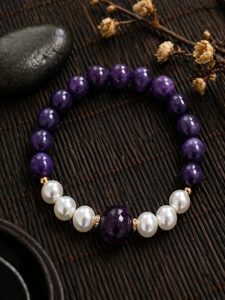 "Violet Moon Glow" Purple Mica (Amethyst-style) Pearl Bracelet