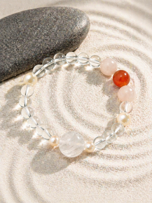"White Radiance of the Moon" Crystal x Rose Quartz x Agate Bracelet