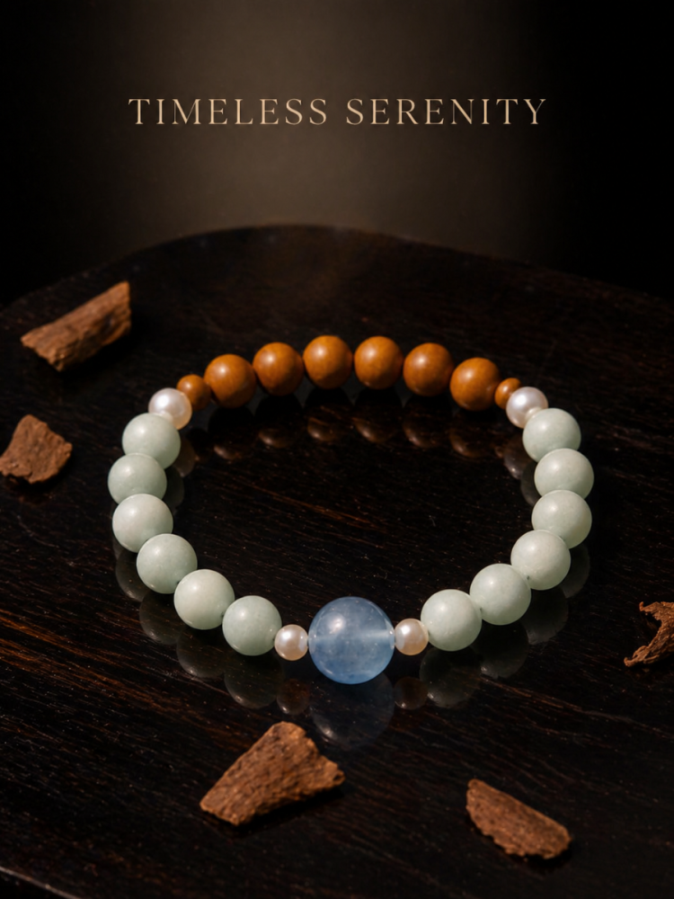 「松の間の海の音」サンダルウッド×アクアマリンブレスレット`#サンダルウッドブレスレット #アクアマリンブレスレット #禅風アクセサリー #パワーストーンブレスレット #心を癒すアクセ #通勤アクセ #ナチュラルアクセ #天然石アクセ #東洋風アクセ #ギフトにおすすめ`